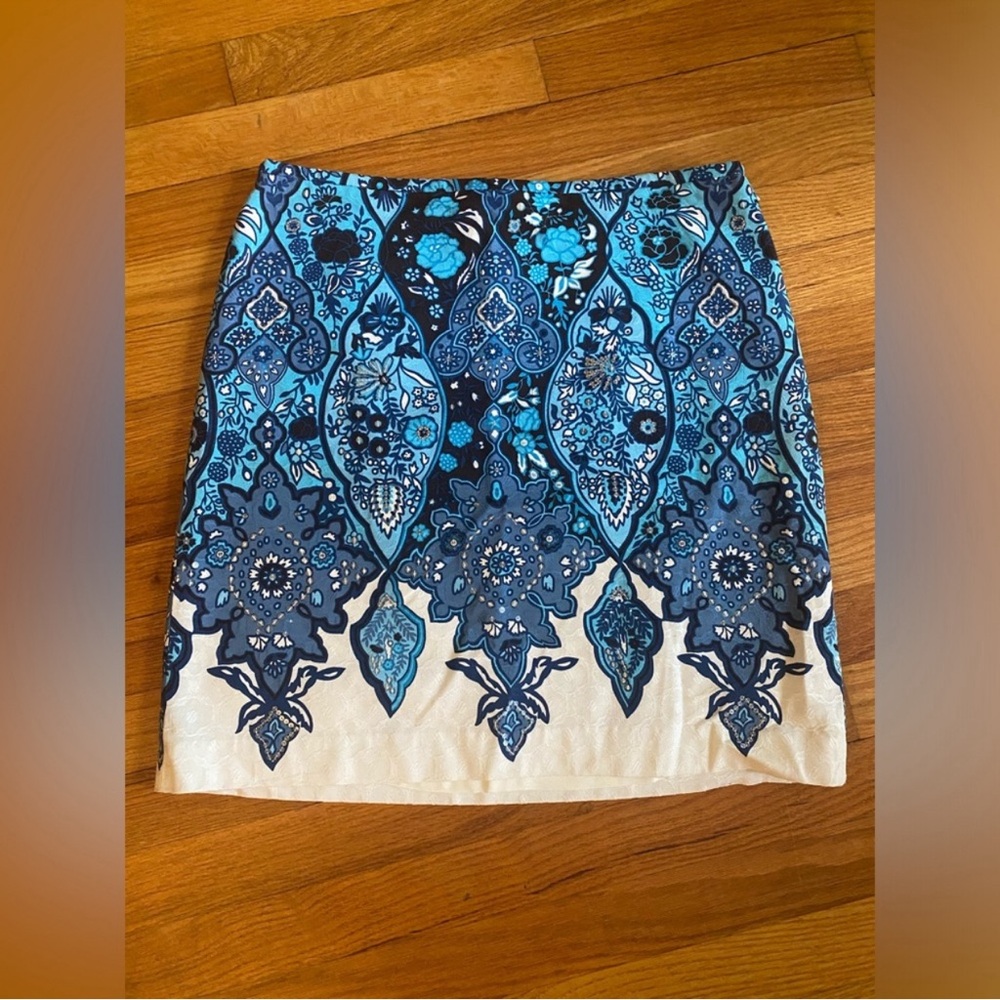 Ann Taylor Blue Multi Paisley Print Skirt